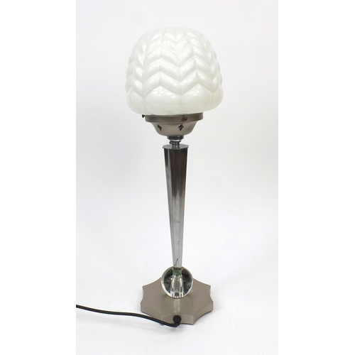 3333 - Art Deco chrome table lamp with white opaque glass shade, 55cm high