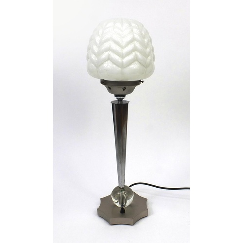 3333 - Art Deco chrome table lamp with white opaque glass shade, 55cm high