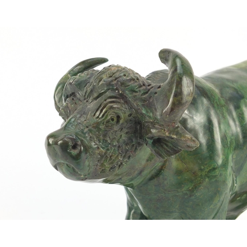 3038 - Chinese malachite carving of a water buffalo, 25cm in length