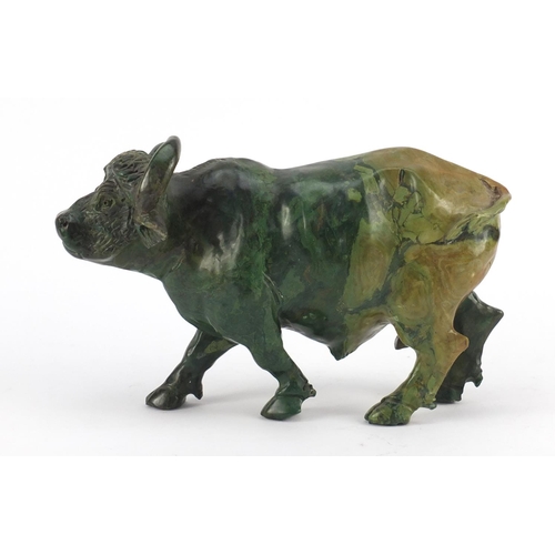 3038 - Chinese malachite carving of a water buffalo, 25cm in length