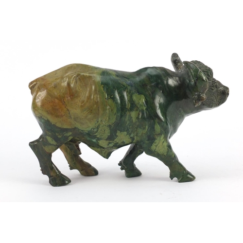 3038 - Chinese malachite carving of a water buffalo, 25cm in length