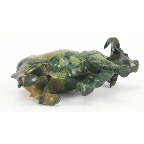 3038 - Chinese malachite carving of a water buffalo, 25cm in length