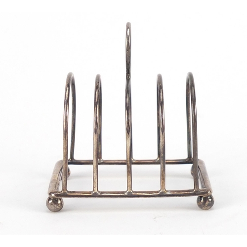 3323 - George VI silver four slice toast rack, indistinct makers mark, Birmingham 1938, 8cm wide, 61.2g