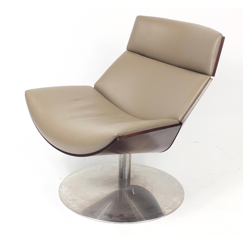 4255 - Contemporary bentwood and leather swivel lounge chair, 92cm high