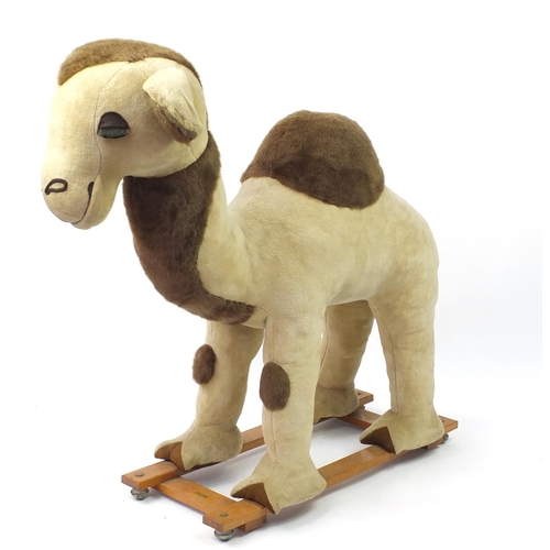 3304 - Large Merrythought ride on camel with oak base, originally retailed by Harrods, 140cm H x 56cm W 140... 