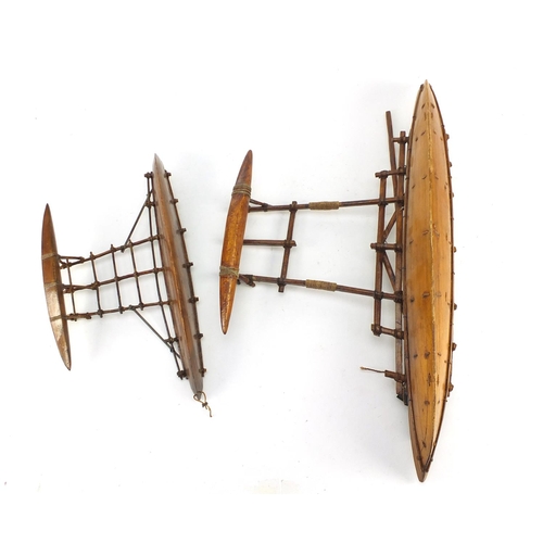 3346 - Well detailed wooden model of a catamaran boat and a smaller model, Itala, the largest 56cm in lengt... 