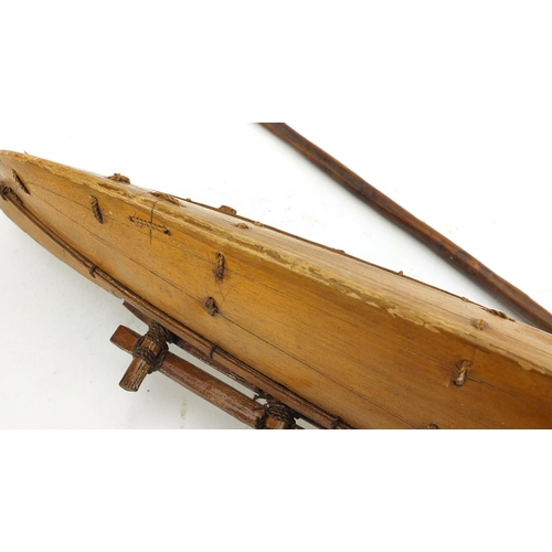 3346 - Well detailed wooden model of a catamaran boat and a smaller model, Itala, the largest 56cm in lengt... 