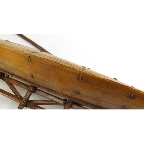 3346 - Well detailed wooden model of a catamaran boat and a smaller model, Itala, the largest 56cm in lengt... 