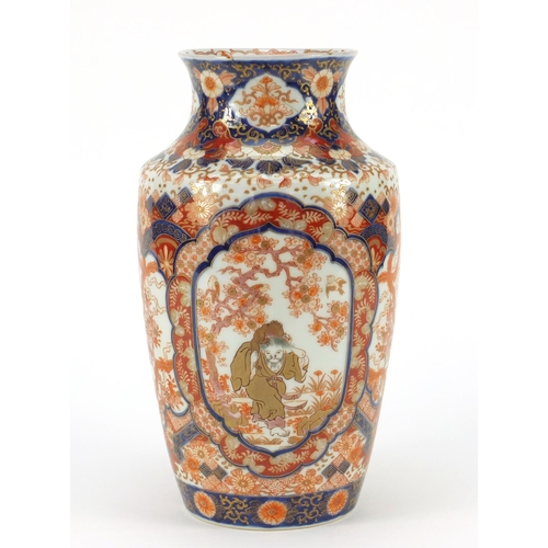 3942 - Japanese Imari porcelain vase, finely hand painted with figures, phoenixes and flowers, 28.5cm high