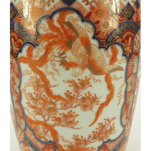 3942 - Japanese Imari porcelain vase, finely hand painted with figures, phoenixes and flowers, 28.5cm high