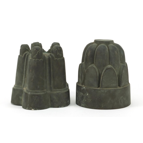 3008 - Two Victorian copper jelly moulds including one by Benham & Froud numbered 388, the largest 15cm hig... 