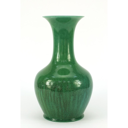 3648 - Large Pilkingtons Royal Lancastrian pottery vase having a mottled green glaze, 36cm high
