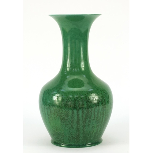 3648 - Large Pilkingtons Royal Lancastrian pottery vase having a mottled green glaze, 36cm high