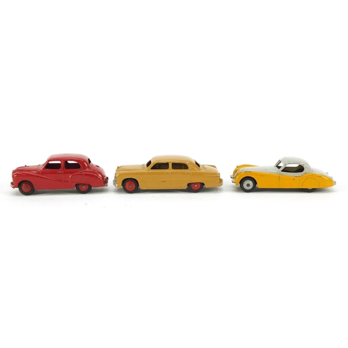 3307 - Four vintage Dinky die cast vehicles with boxes comprising, 171 Jaguar XK120 Coupe, 161 Austin Somer... 