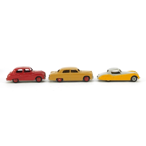 3307 - Four vintage Dinky die cast vehicles with boxes comprising, 171 Jaguar XK120 Coupe, 161 Austin Somer... 