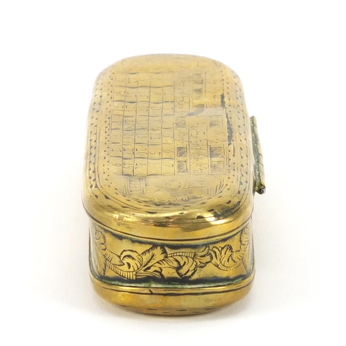 3007 - 18th century Dutch seaman's brass tobacco box of Pieter Holm, 16cm wide