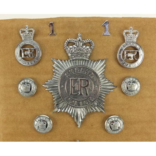 3905 - Sussex Police badges, helmet plate, pips and cloth a patch