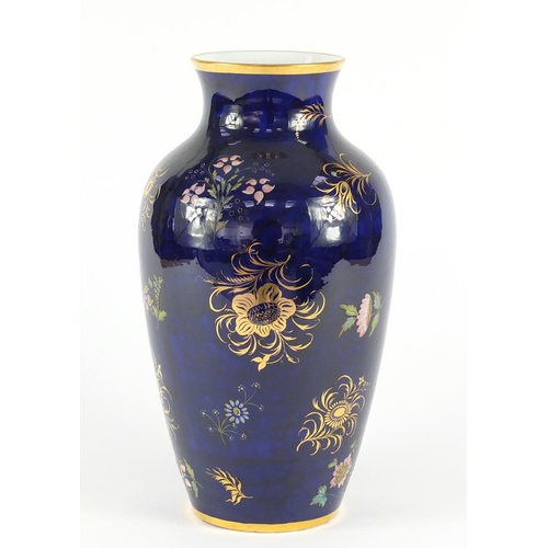 3909 - 19th century Spode porcelain ovoid vase, hand painted and gilded with floral sprays onto a blue grou... 