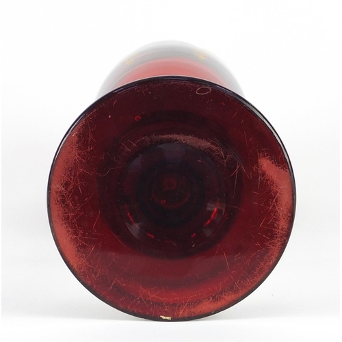 3365 - 19th century Bohemian ruby glass vase with gilt decoration, 31cm high