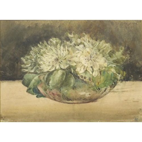 4120 - Elizabeth Sarah Fulleylove - Still life flowers, Edwardian watercolour, inscribed verso, mounted, fr... 