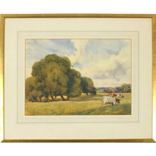 4250 - W F Norris 1926 - Cattle in a landscape, watercolour, mounted framed and glazed, 35.5cm x 25.5cm