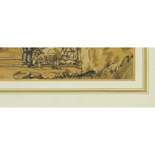 3348 - Harry Morley 1917 - The sand pits, ink and wash, inscribed verso, mounted, framed and glazed, 30cm x... 