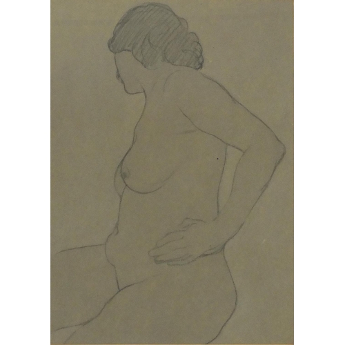 3923 - Portrait of a nude female, black chalk, bearing an inscription Le Hawkey verso, mounted, framed and ... 