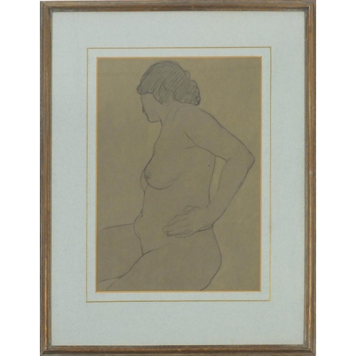 3923 - Portrait of a nude female, black chalk, bearing an inscription Le Hawkey verso, mounted, framed and ... 