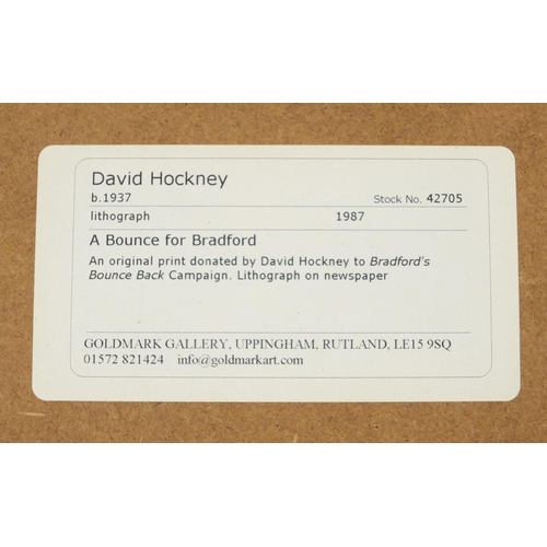 3169 - David Hockney - A bounce for Bradford, 1987 lithograph in colour, Goldmark Gallery label verso, moun... 