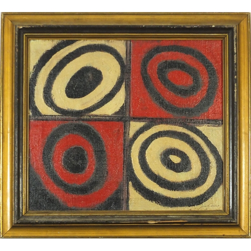 3170 - Abstract composition, oil on canvas bearing an indistinct signature, framed, 49cm x 44cm