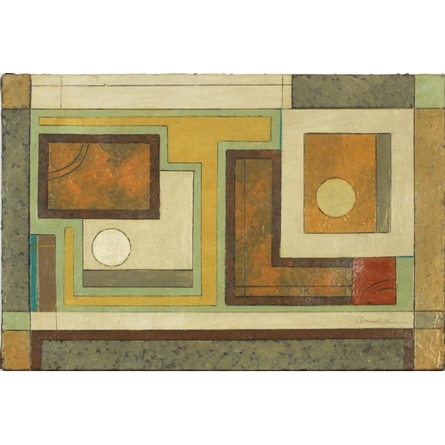 3501 - Abstract composition, geometric shapes, oil on canvas, bearing an indistinct signature and inscripti... 