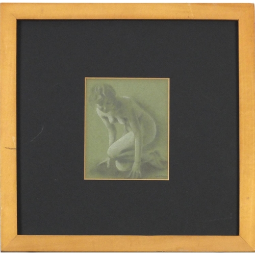 3673 - C Capel Berger - Nude female, heightened pencil on paper, mounted and framed, 10cm x 8cm