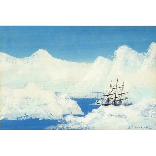 3502 - Manner of Max Ernst - Antarctic scene, oil on paper, inscribed verso, mounted, framed and glazed, 32... 