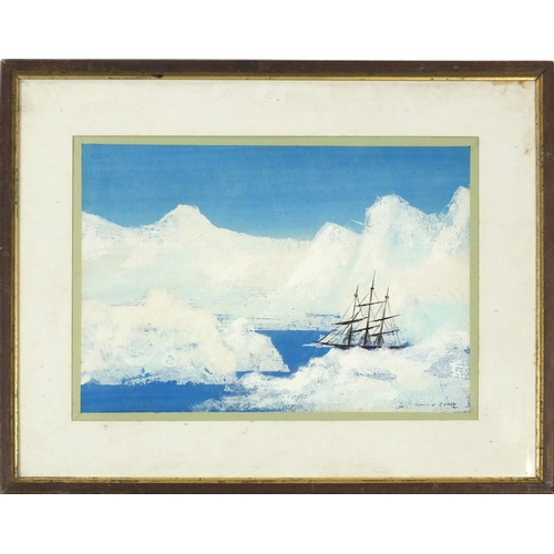 3502 - Manner of Max Ernst - Antarctic scene, oil on paper, inscribed verso, mounted, framed and glazed, 32... 