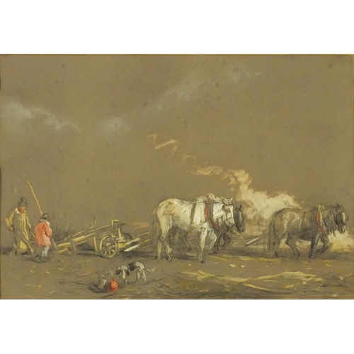 3855 - James Duffield Harding - Ploughing, pencil and watercolour, label verso, mounted, framed and glazed,... 
