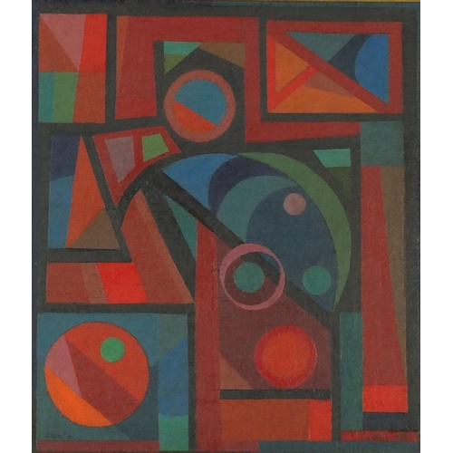 4012 - Manner of Auguste Herbin - Abstract composition, oil on board, details verso, mounted and framed, 56... 