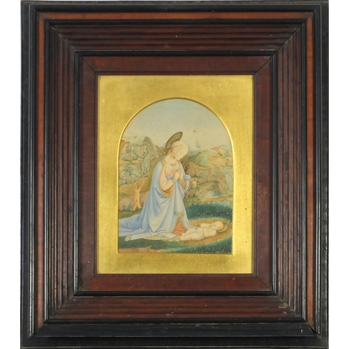 3811 - Biblical scene with a madonna and child, 19th century watercolour, mounted, framed and glazed, 18.5c... 