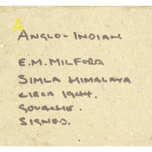 3810 - Simla, Himalaya, Anglo-Indian school gouache bearing a signature E M Millford and inscription verso,... 