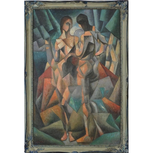 3236 - School of Andre Lhote - Abstract composition, two figures, French school oil on board, framed, 75cm ... 