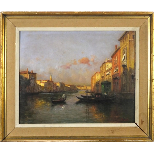 3755 - After Antoine Bouvard - Venice with gondolas, French school oil on board, mounted and framed, 49cm x... 