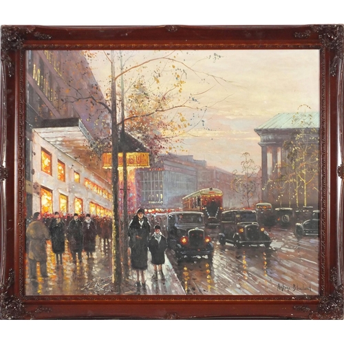 3926 - After Antoine Blanchard - Parisian street scene, French Impressionist oil on board, framed 49cm x 59... 