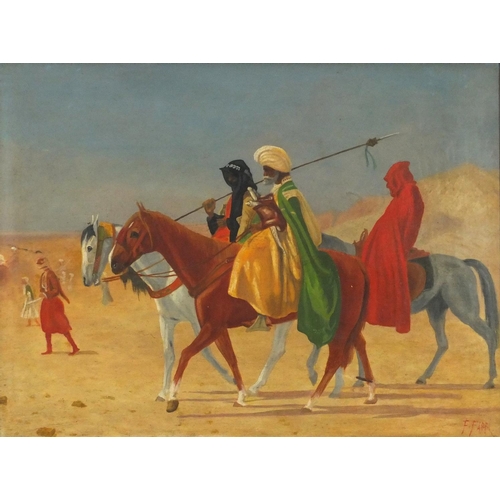 4011 - Manner of F Fabbi - Arabs in a desert, oil on canvas, framed, 50cm x 36.5cm