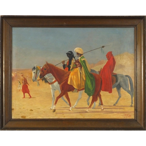 4011 - Manner of F Fabbi - Arabs in a desert, oil on canvas, framed, 50cm x 36.5cm