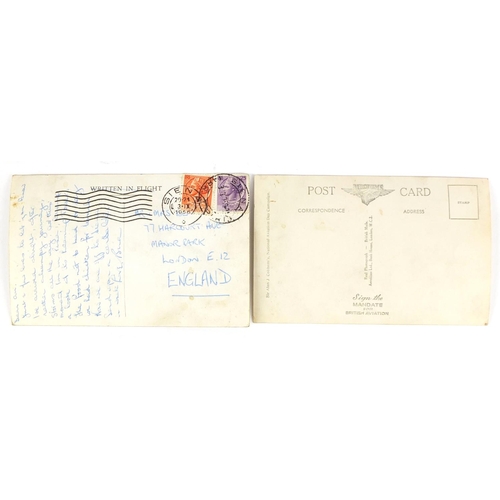 3638 - Two aviation postcards including Captain E W Stewart, titled The Jump and After