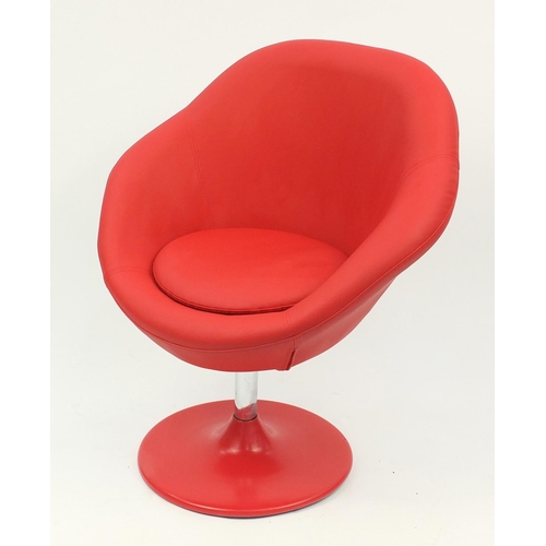 4301 - Contemporary swivel lounge chair with red faux leather upholstery, 90cm high