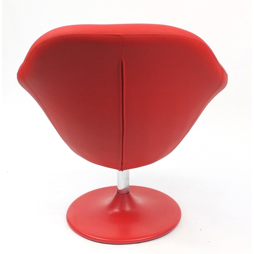 4301 - Contemporary swivel lounge chair with red faux leather upholstery, 90cm high