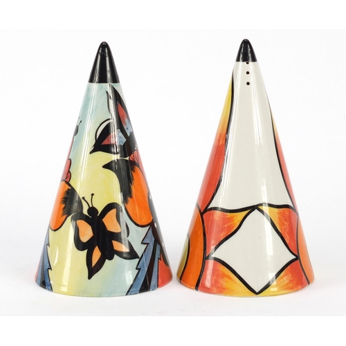 3642 - Two Lorna Bailey conical sifters hand painted with butterflies and flowers, one limited edition 46/7... 