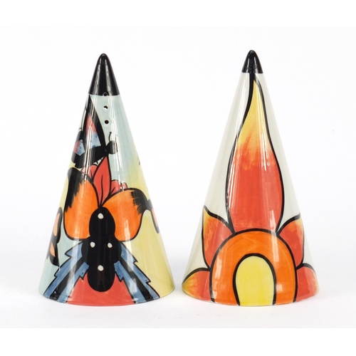 3642 - Two Lorna Bailey conical sifters hand painted with butterflies and flowers, one limited edition 46/7... 