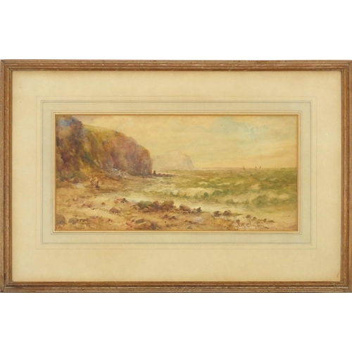 3581A - Joseph Hughes Clayton - Seascape with figures and boats, 19th century watercolour, mounted, framed a... 