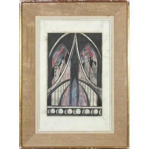 3812 - Abstract composition, cityscape, watercolour on paper, bearing an indistinct signature to the mount,... 